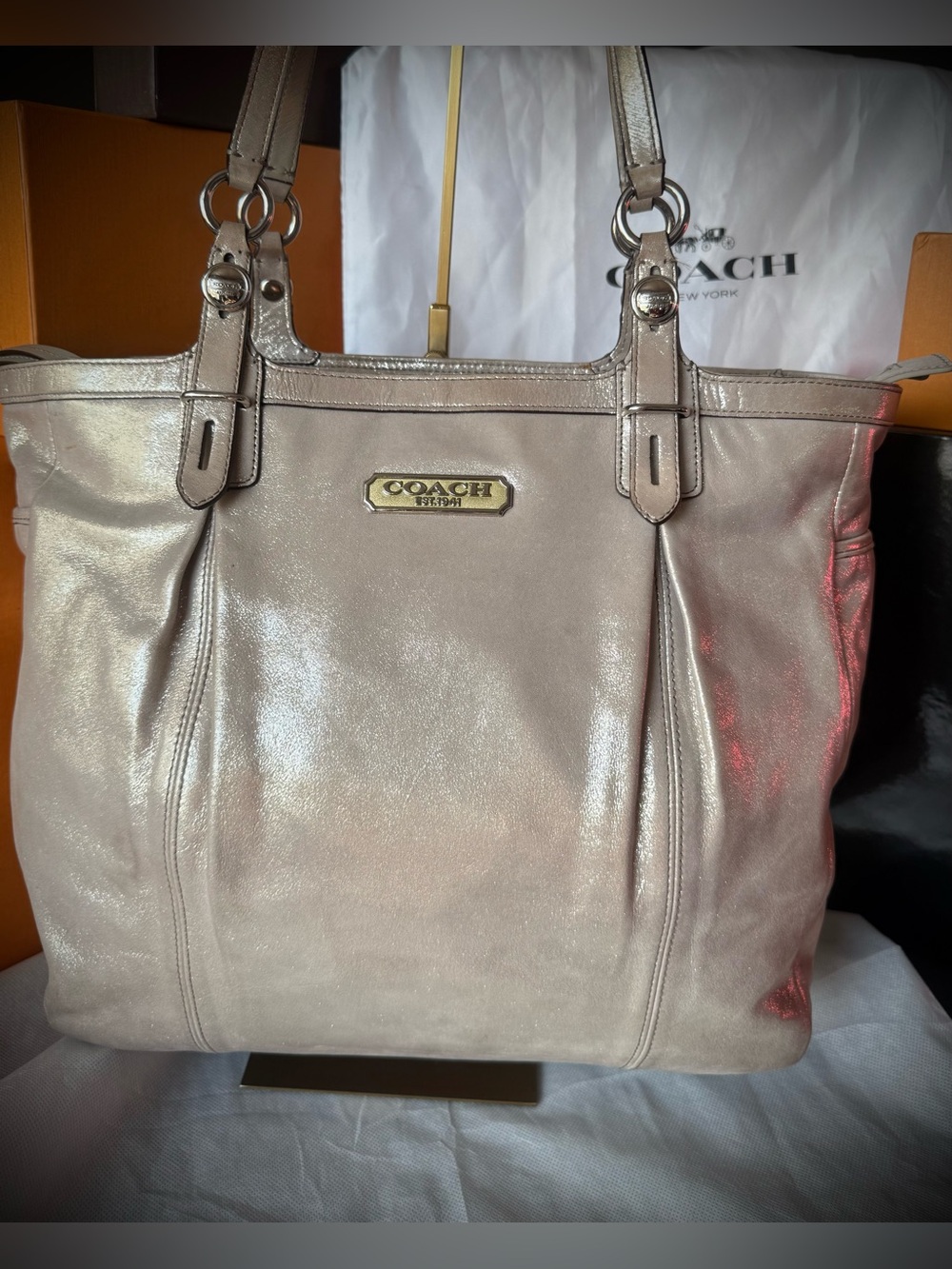 Coach Hampton Laguna Metallic Leather Tote  Bag
